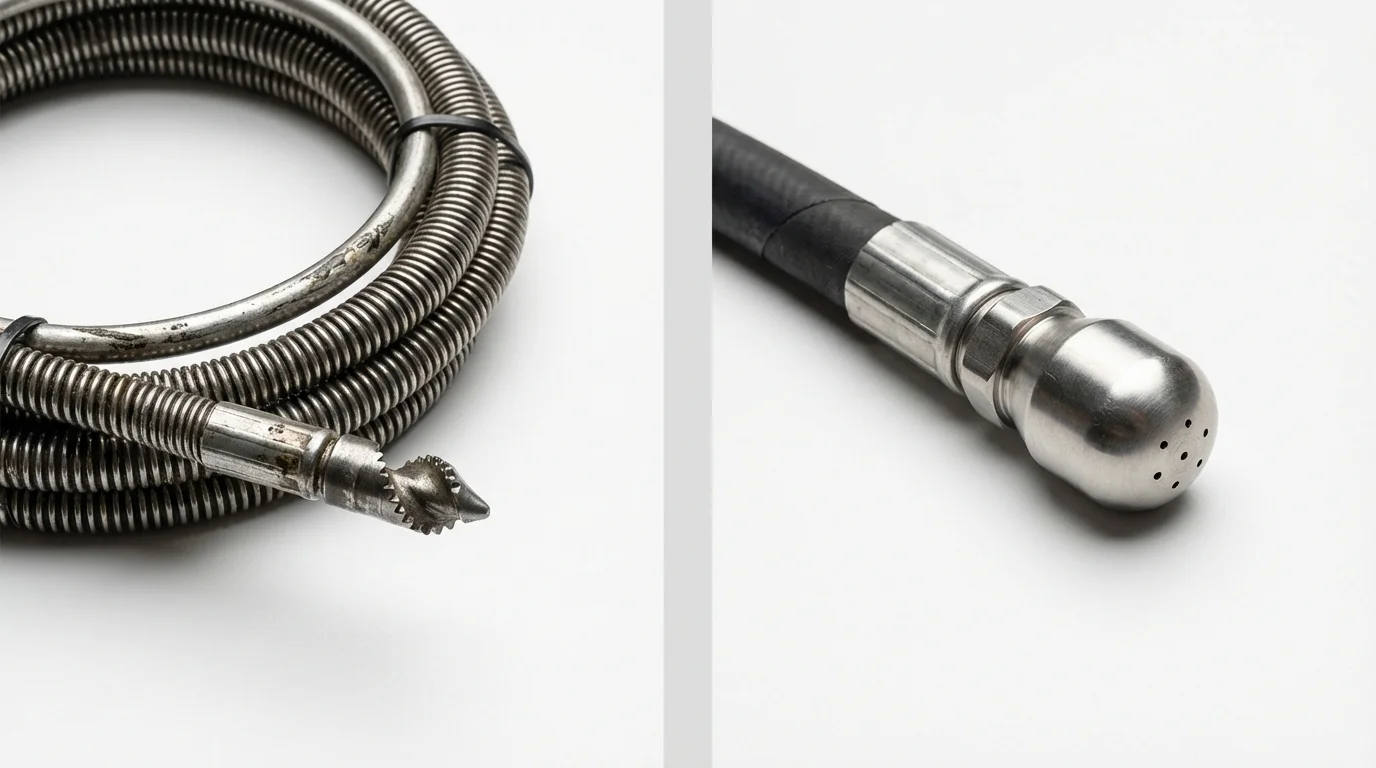 Drain snake cable and hydro jetting nozzle used for drain cleaning in Burnet, TX